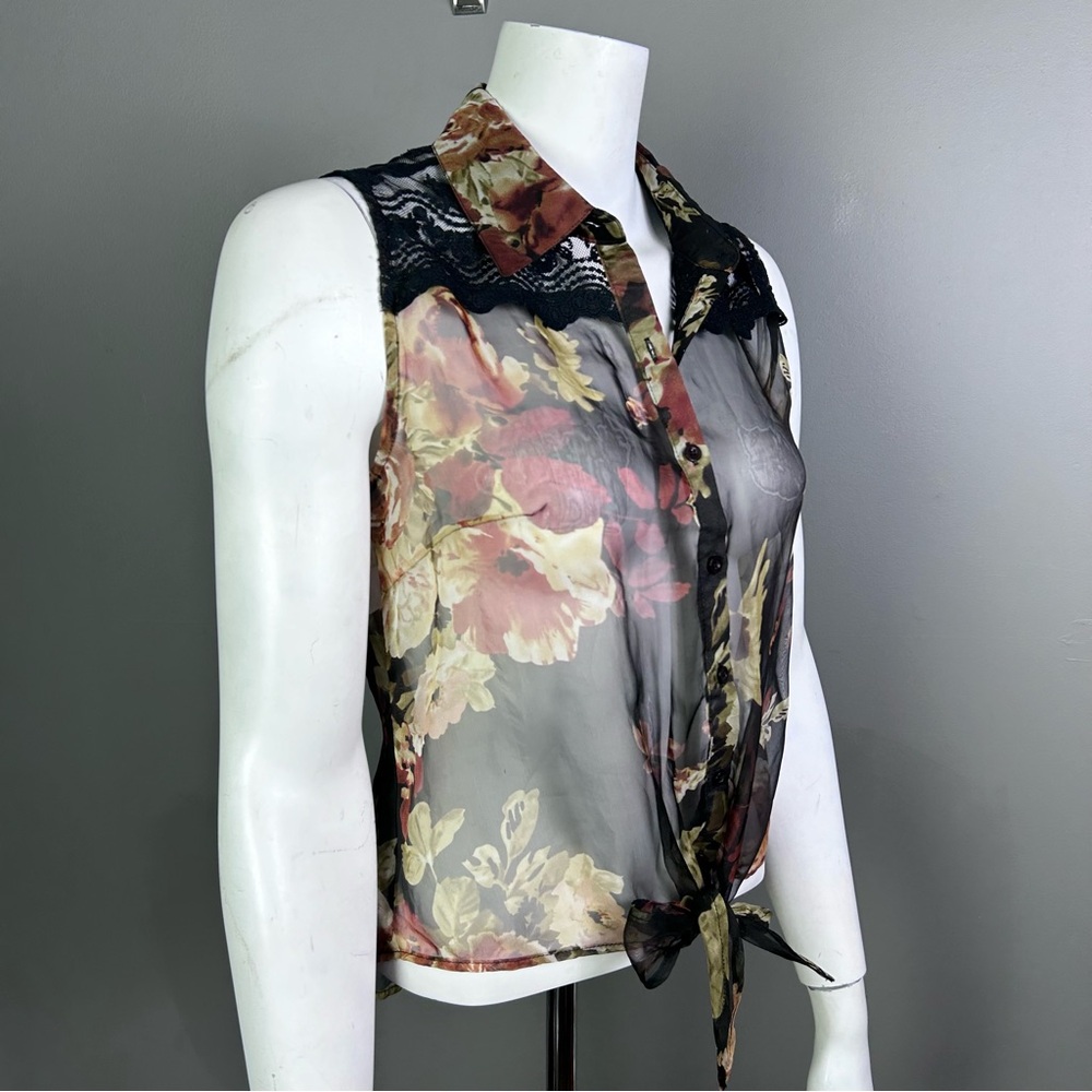 Wet Seal top Medium vintage sheer floral lace blouse romantic goth emo 90s - Picture 3 of 13